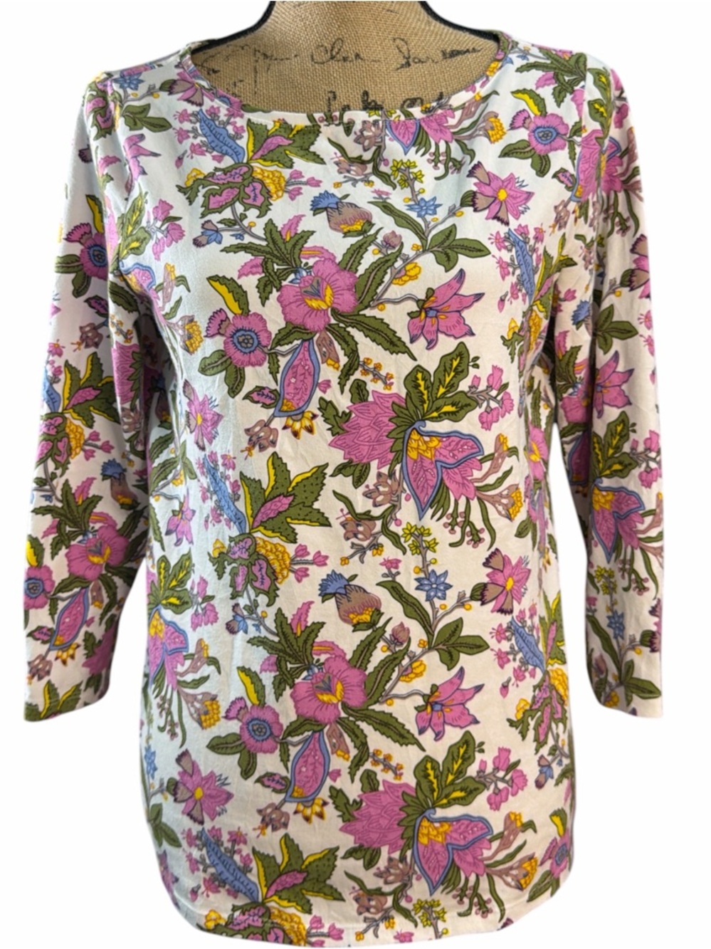 Talbots Floral Boatneck Top in Pink, Green & Yellow. EC. Size medium